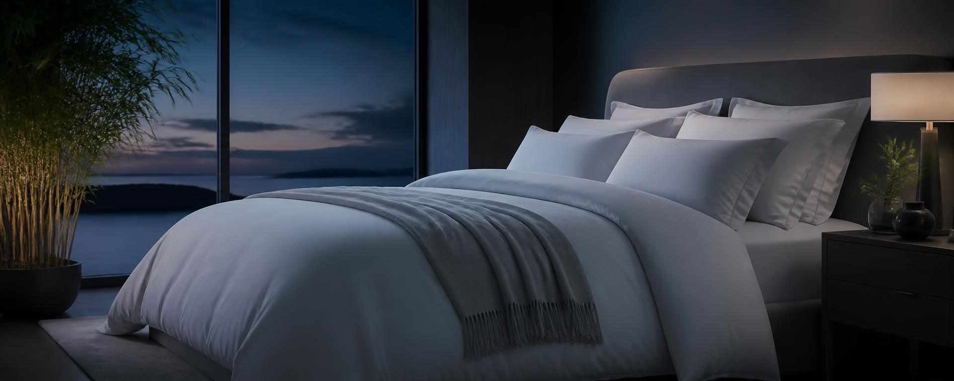 Bamboo bedding in a calm dusk bedroom